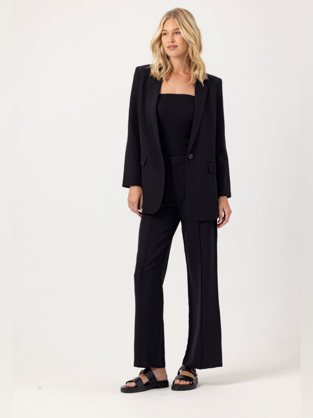 Sundays Iris Wide Leg Trousers Pants Black Stretch Crepe Seaming Size XS